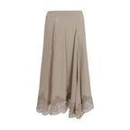 Beige Acetate Midi Skirt
