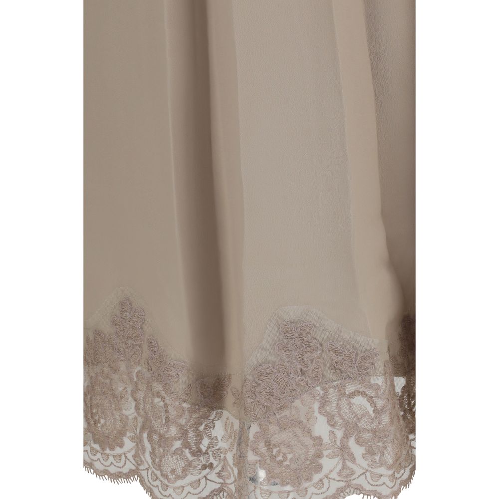 Beige Acetate Midi Skirt