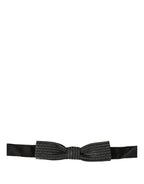 Men Black Silver Ribbed Adjustable Neck Papillon  Bow Tie