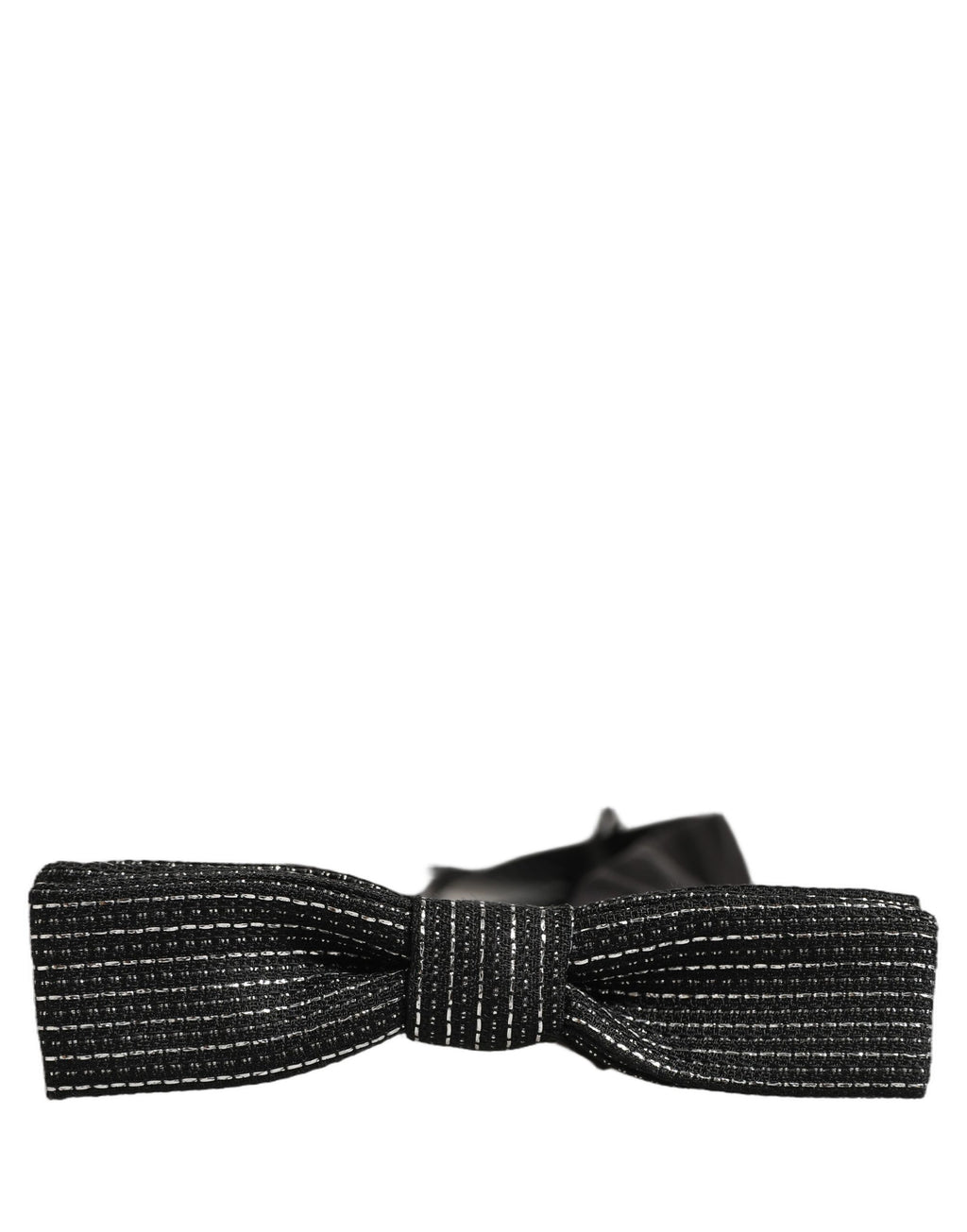 Men Black Silver Ribbed Adjustable Neck Papillon  Bow Tie