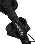 Men Black Paisley Silk Adjustable Neck Papillon Bow Tie