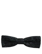 Men Black Green Paisley Adjustable Neck Papillon Bow Tie