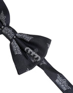 Men Black Crown Silk Adjustable Neck Papillon Bow Tie