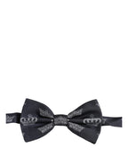 Men Black Crown Silk Adjustable Neck Papillon Bow Tie
