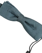 Men Steel Blue 100% Silk Adjustable Neck Papillon Bow Tie