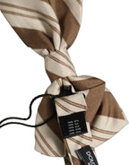 Men Brown Beige Stripes Adjustable Neck Papillon Bow Tie
