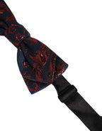 Men Blue Red Paisley Adjustable Neck Papillon Bow Tie