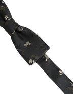 Men Black Floral Silk Adjustable Neck Papillon Bow Tie