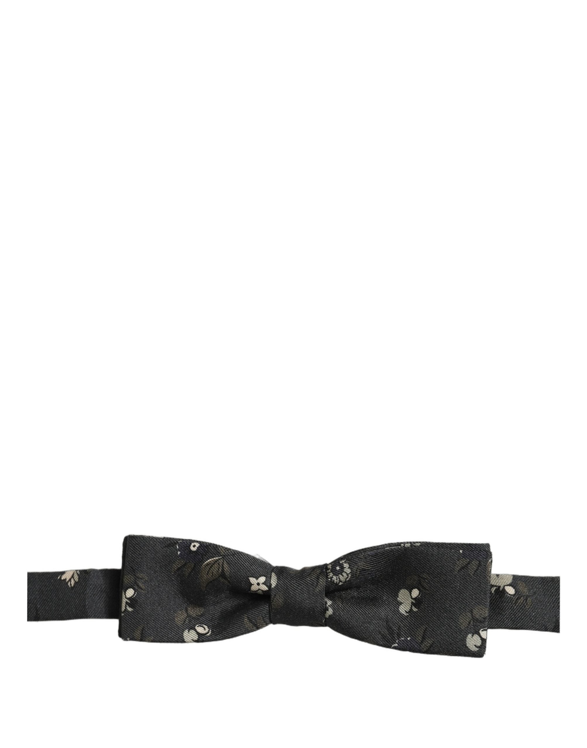 Men Black Floral Silk Adjustable Neck Papillon Bow Tie
