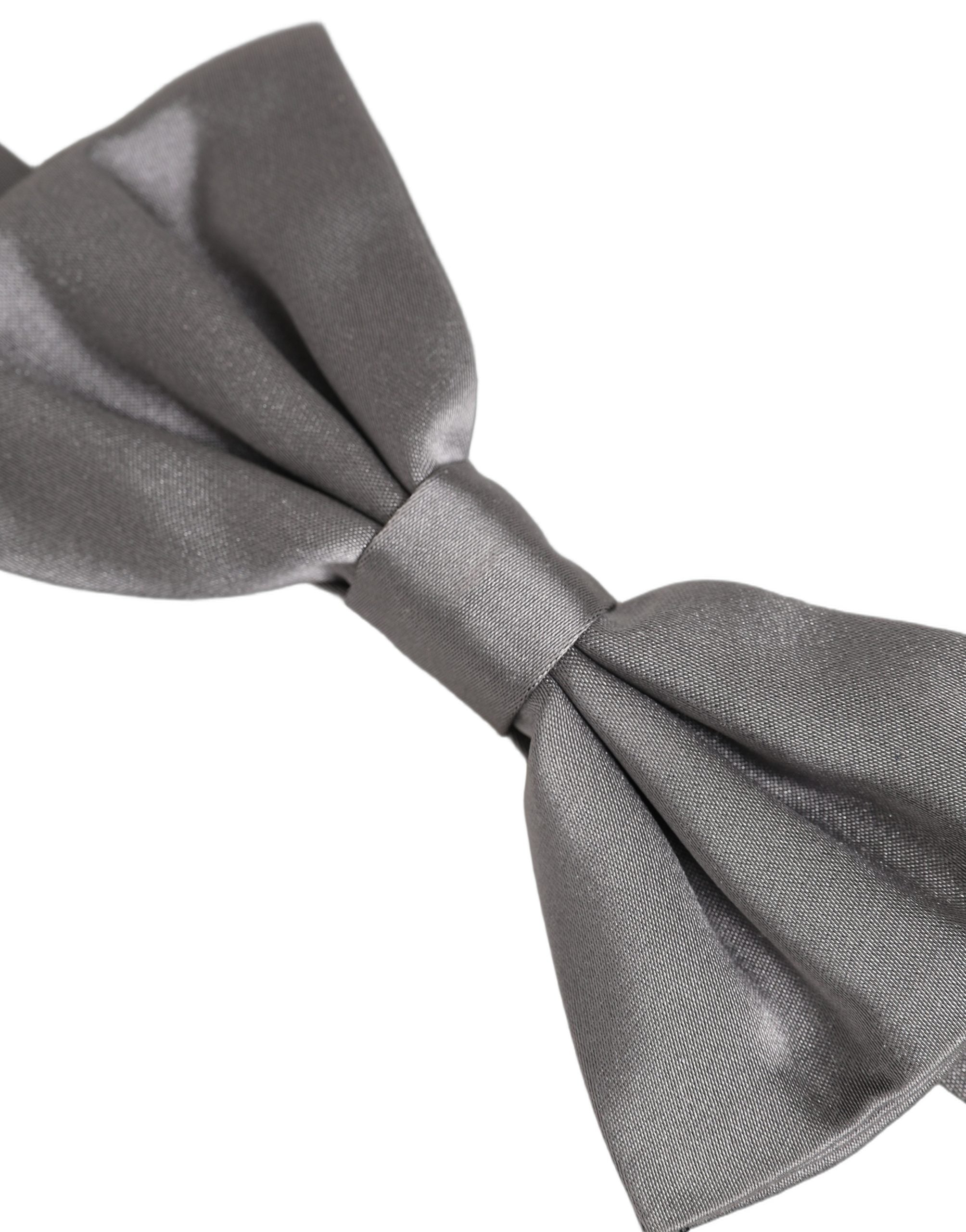 Men Gray 100% Silk Adjustable Neck Papillon Bow Tie