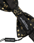 Men Black Star 100% Silk Adjustable Neck Papillon Bow Tie