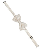 Men White Floral Silk Adjustable Neck Papillon BowTie