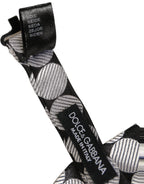 Men Black Silver Circles Adjustable Neck Papillon Bow Tie
