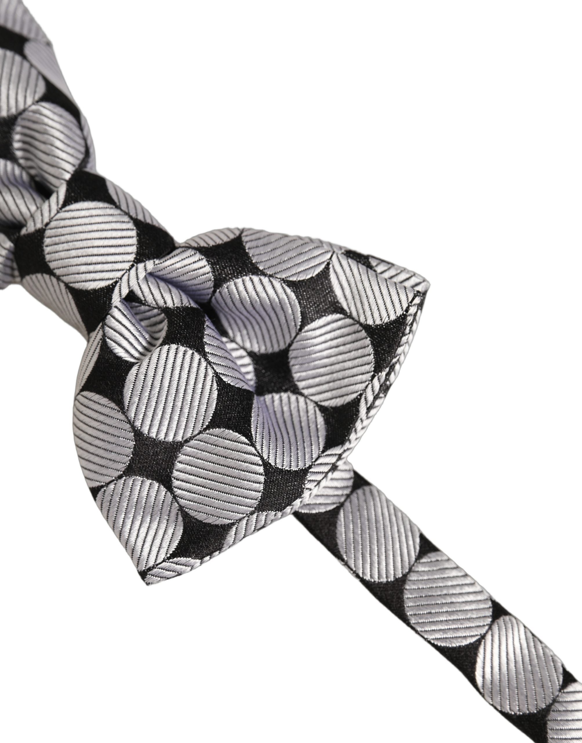 Men Black Silver Circles Adjustable Neck Papillon Bow Tie