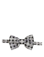 Men Black Silver Circles Adjustable Neck Papillon Bow Tie