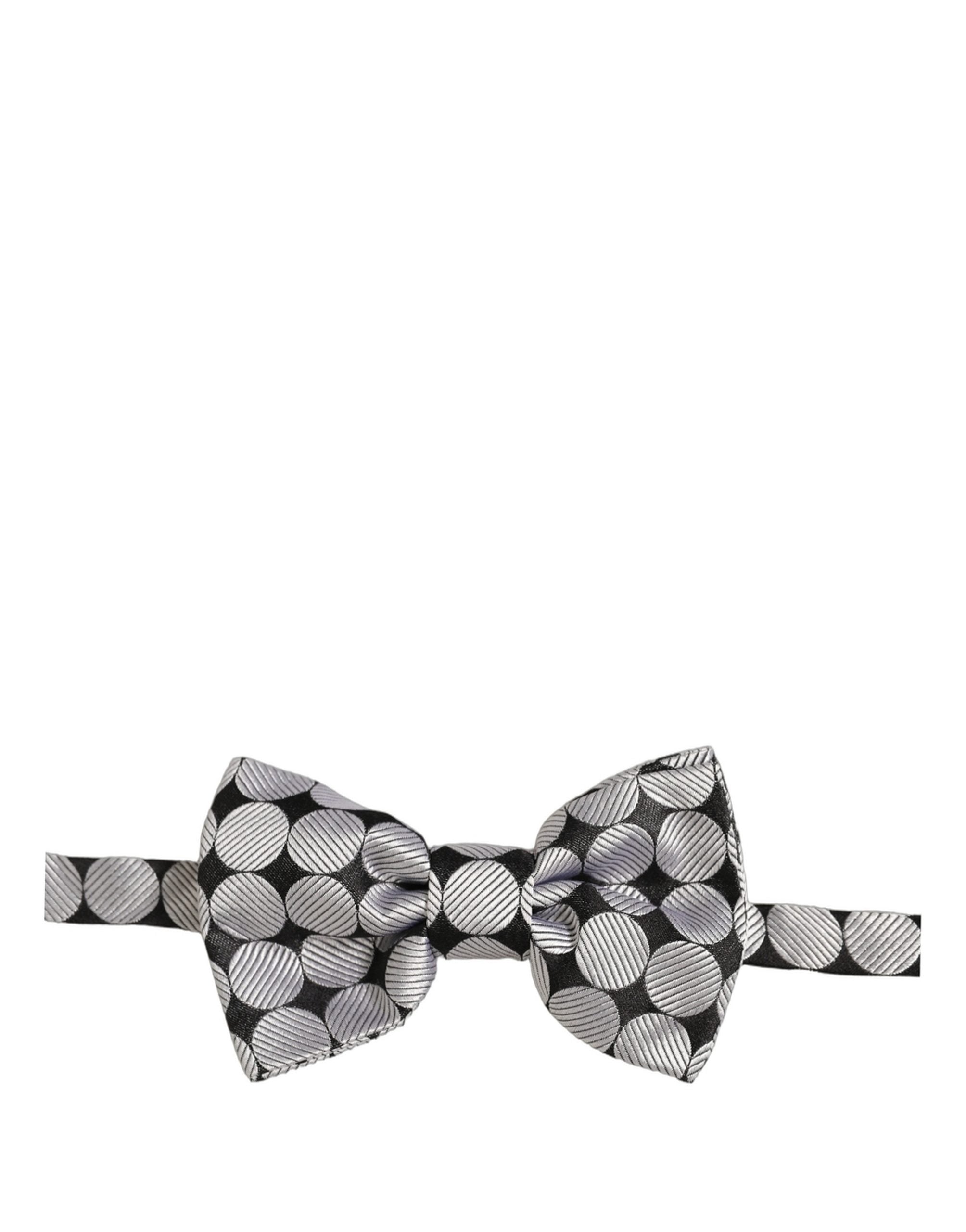 Men Black Silver Circles Adjustable Neck Papillon Bow Tie