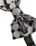 Men Black Silver Circles Adjustable Neck Papillon Bow Tie