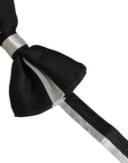 Black Silver 100% Silk Adjustable Neck Papillon Bow Tie