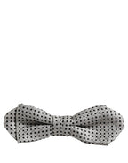 Men Silver Black Polka Dot Adjustable Neck Papillon Bow Tie