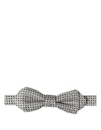 Men Silver Black Polka Dot Adjustable Neck Papillon Bow Tie