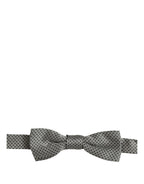 Men Gray Silk Patterned Adjustable Neck Papillon Bow Tie
