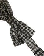 Men Gray Silk Patterned Adjustable Neck Papillon Bow Tie