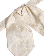 Men Ivory Paisley SIlk Adjustable Neck Papillon Bow Tie