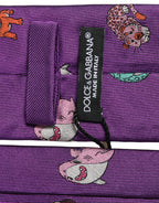 Men Purple Animal Print Adjustable Tied Necktie Tie