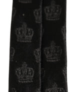 Men Black Crown Print Silk Adjustable Tied Necktie Tie