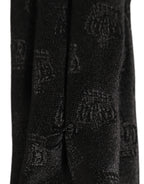 Men Black Crown Print Silk Adjustable Tied Necktie Tie