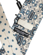 Men Off White Blue Geometric Adjustable Tied Necktie Tie