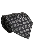 Men Black DG Logo 100% Silk Adjustable Tied Necktie Tie