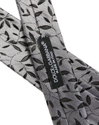 Men Gray Leaf Pattern Silk Adjustable Tied Necktie Tie