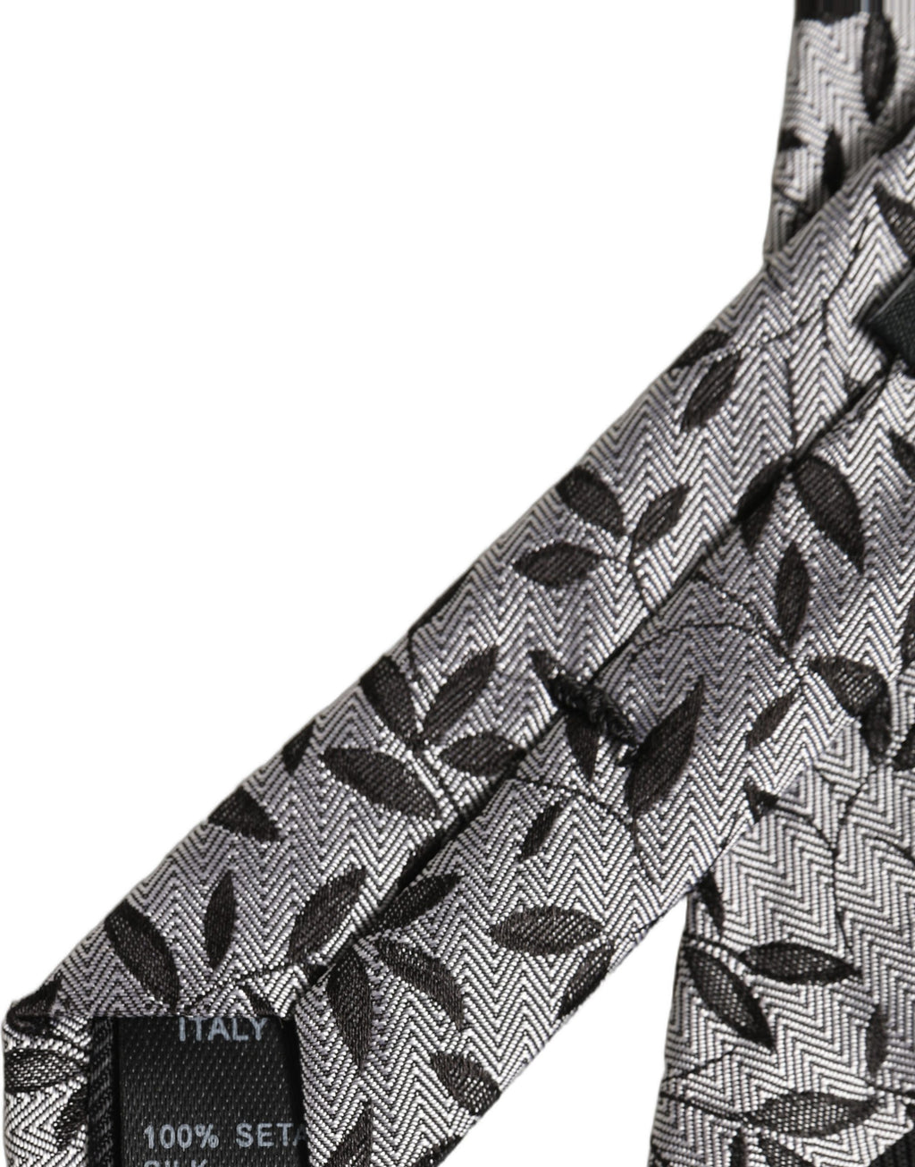 Men Gray Leaf Pattern Silk Adjustable Tied Necktie Tie