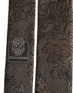 Men Brown Paisley 100% Silk Adjustable Tied Necktie Tie