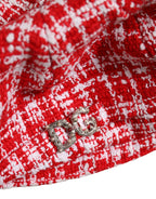 Red White Tweed Textured Baker Boy Capello Hat