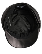 Black Lambskin Leather Newsboy Capello Hat