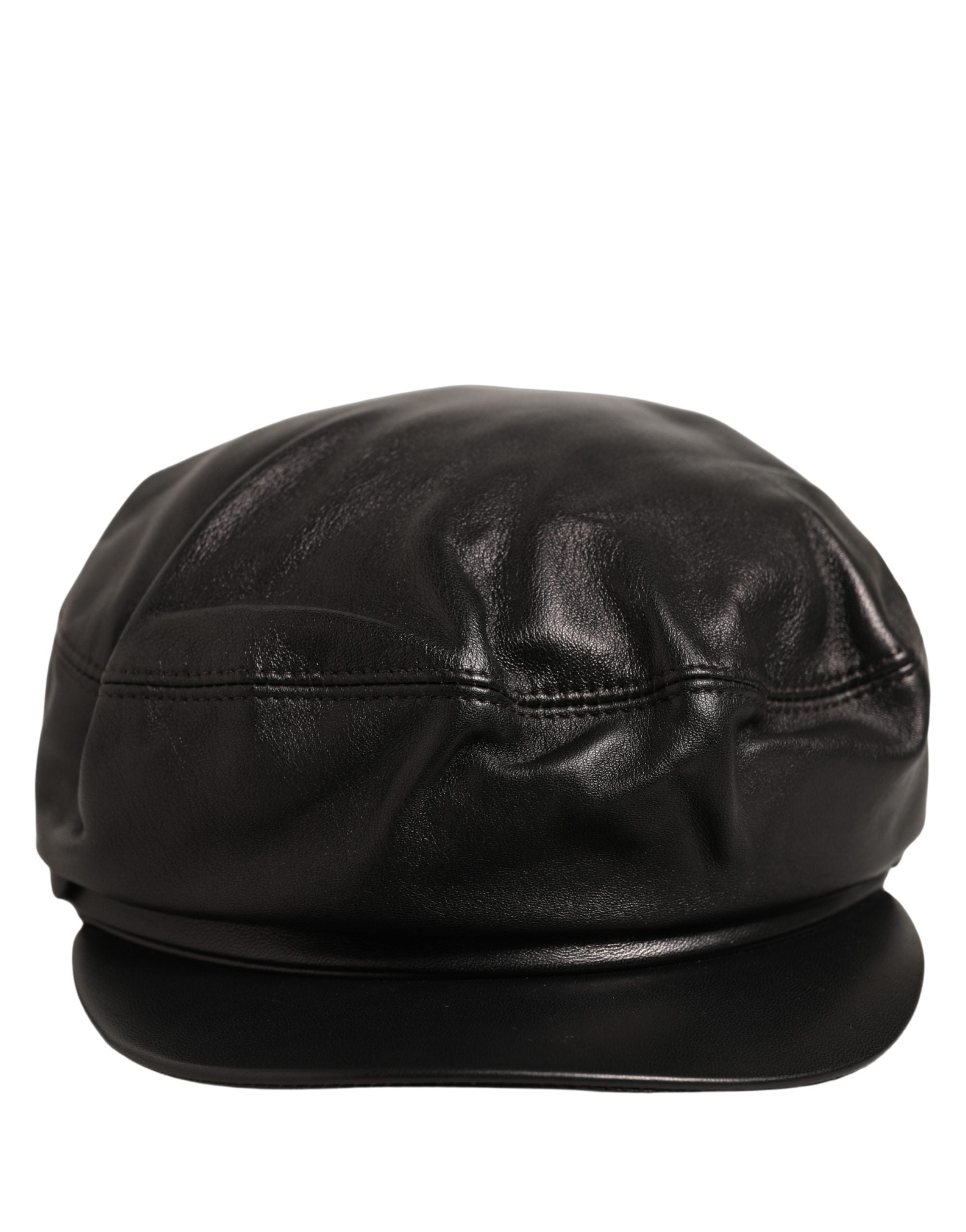 Black Lambskin Leather Newsboy Capello Hat