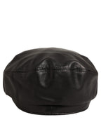 Black Lambskin Leather Newsboy Capello Hat