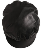 Black Lambskin Leather Newsboy Capello Hat