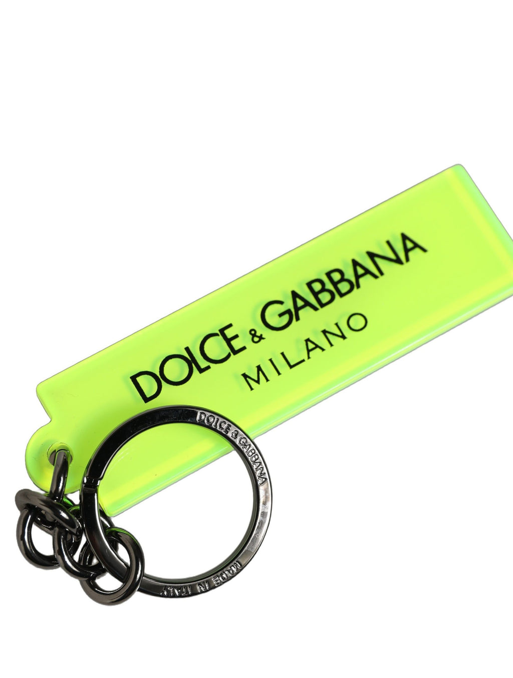 Neon Green Logo Print Charm Metal Keychain Keyring