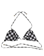 Black White Checkered Halter Beachwear Bikini Top