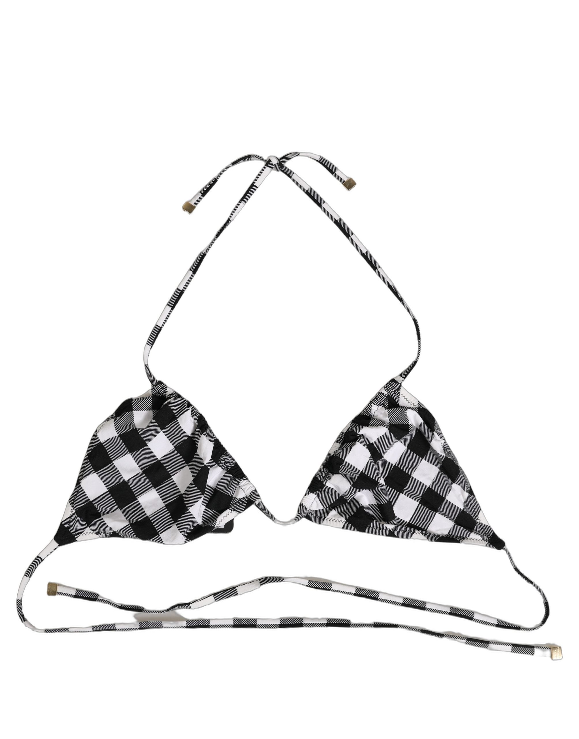 Black White Checkered Halter Beachwear Bikini Top