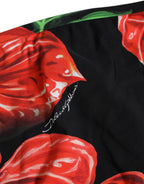 Black Floral Print Nylon Beachwear Bikini Bottom