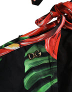 Black Floral Print Nylon Beachwear Bikini Bottom