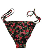 Black Floral Print Nylon Beachwear Bikini Bottom