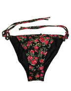 Black Floral Print Nylon Beachwear Bikini Bottom