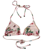 Pink Nylon Floral Halter Beachwear Bikini Top