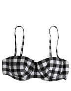 Black White Gingham Check Beachwear Bikini Top