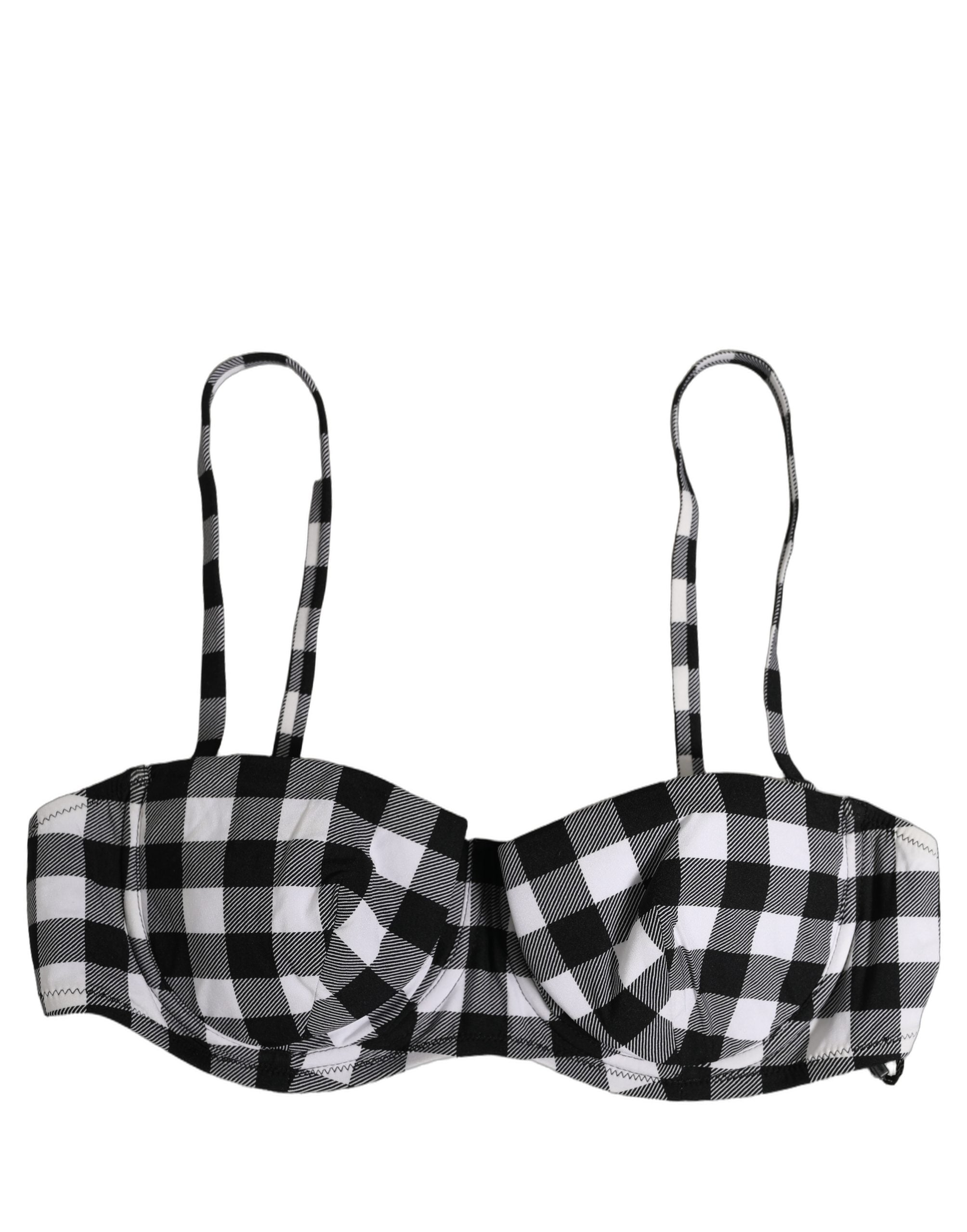 Black White Gingham Check Beachwear Bikini Top